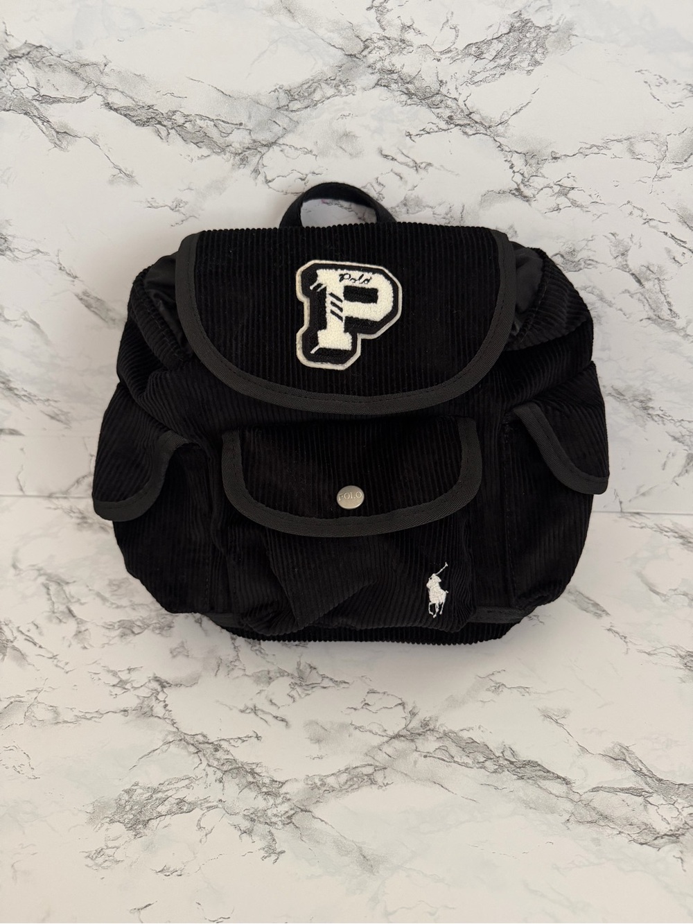 Polo Ralph Lauren PWing Patched Mini Bag Backpack Preppy Hampton Polo Bear Black